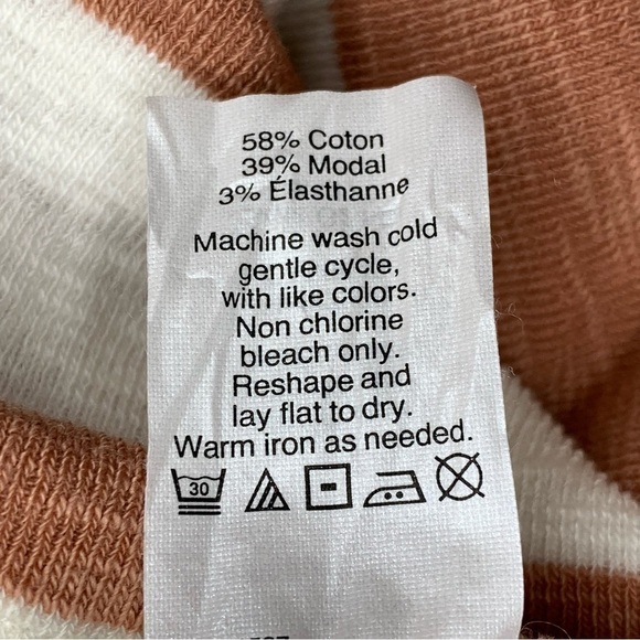 M Madewell Brick White Striped Knit Top Short Sleeve Stretch Medium Sweater Top - Picture 8 of 9